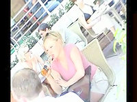 A really nice upskirt was recorded under the table while sweet female was sitting in the café and talking to her friend